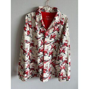 Nick & Nora Sleepwear Womens Red Santa Claus Flannel Top Nightie Shirt Sz L/XL